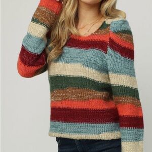 NWT Dear John Brand pull over sweater - stripe multi‎ color sz S puffy sleeve